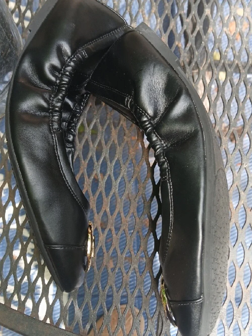 Michael Kors‎ Black,vegan Leather Ballet Flats with Gold MK Medallions,sz7.5